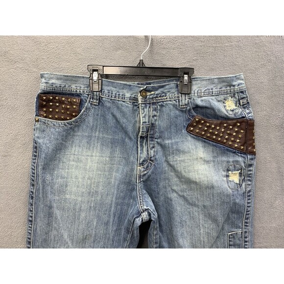 Vtg Pelle Pelle Mens Denim Jeans Punk Studded Pockets Patched Grunge Size 40X30 - Picture 8 of 16